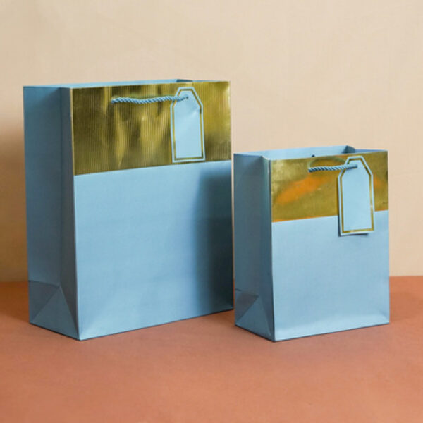 Paper Bag Emboss Emas Ulang Biru