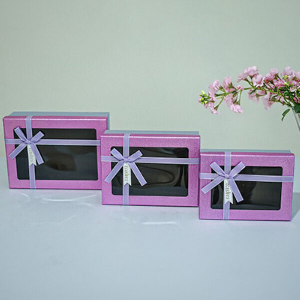 Gift Box Transparan Pita Persegi Panjang Ungu